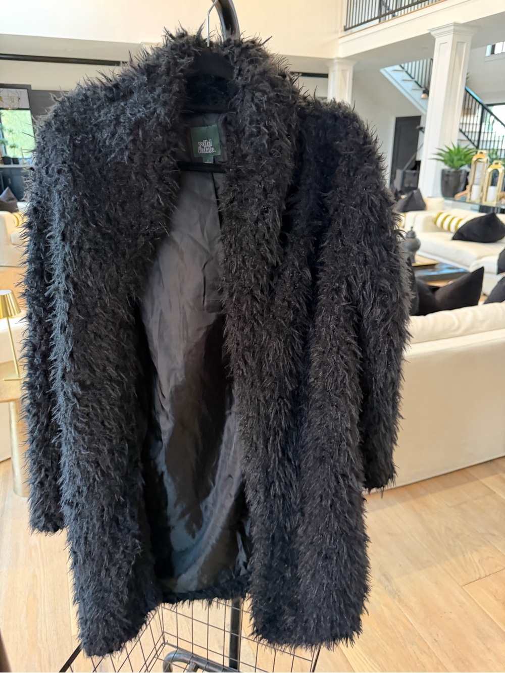 wild fable Black Shaggy Faux-Fur Teddy Coat